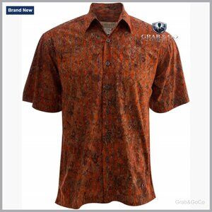 Men's Short Sleeve Button Down Hawaiian Shirt, Cotton Batik Print